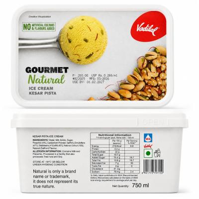 VADILAL GOURMET NATURAL KESAR PISTA ICE CREAM - 750ml